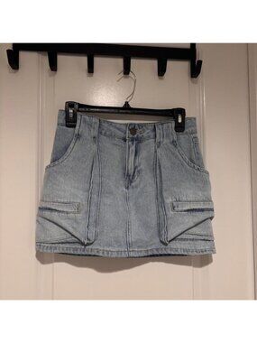 PTCL 100% cotton light blue denim cargo mini skirt #cargo #denim